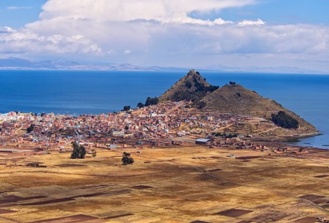 The town of Copacabana on the shores of the lake Titicaca