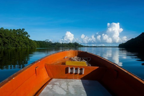 Boat cruising on a river