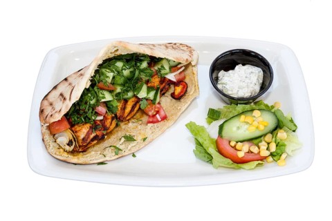 chicken gyros in pita with salad