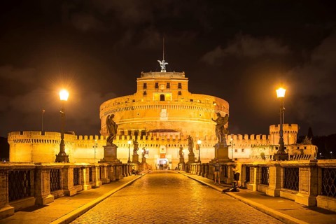 Ponte Sant'Angelo and Castel Sant'Angelo at night
