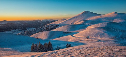 Mountains at sunset in winter