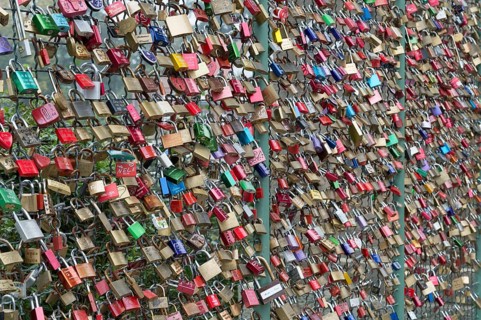 Love locks on a wire fence
