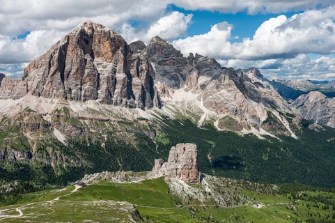 View from hiking area on the Nuvolau mountain on rock group Cinque Torri
