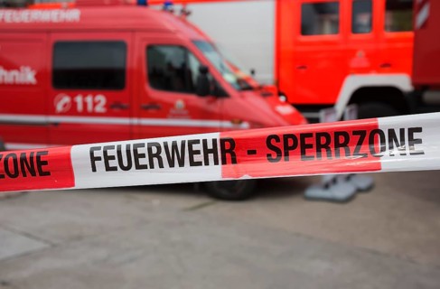Barrier tape with the inscription Berlin fire brigade restricted zone