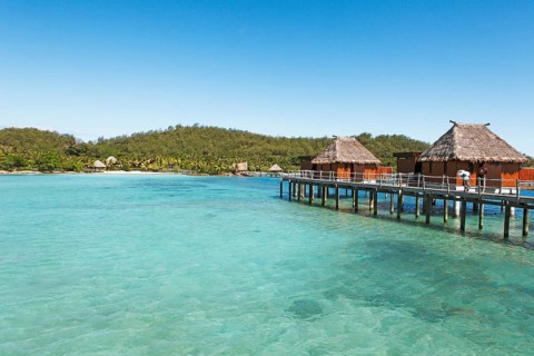 Overwater bungalows in the sea