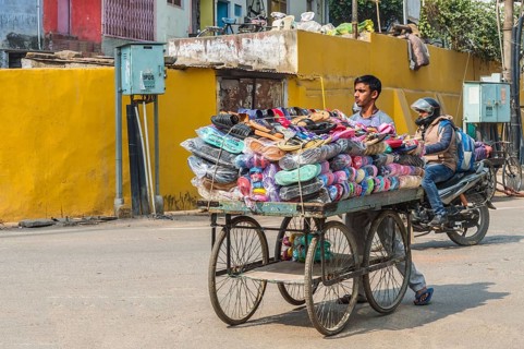 Plastic shoes street seller