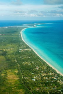 Coastline with beach and village