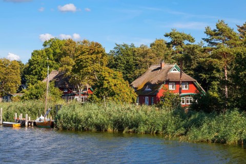Boats and houses on Prerower Strom or Prerowstrom
