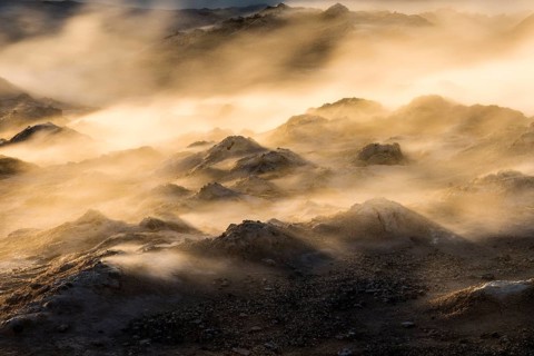 Vapor illuminated in the setting sun