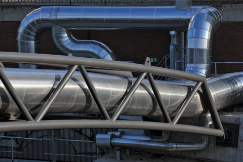 District heating pipeline on a pipeline bridge over the Berlin-Spandau Ship Canal
