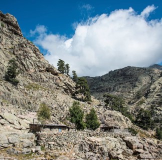 Cabin on the hiking trail GR20 on the river Golo