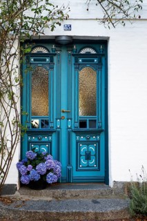 Historical house with decorative wooden door