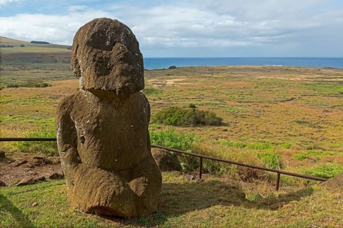 Stone sculpture in front of the Pacific Ocean
