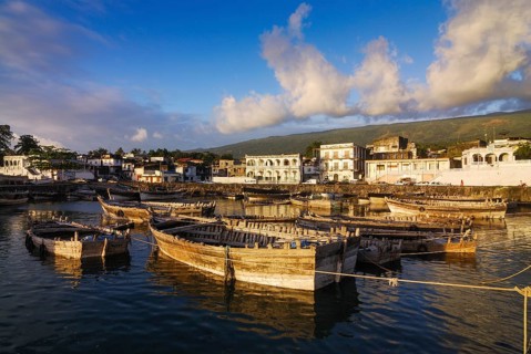 Wooden boats in the old harbour of Moroni