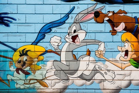Painted house wall with cartoon characters