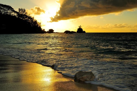 Sunset on the beach of Anse Soleil