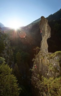 Sport climbers climbing a pinnacle