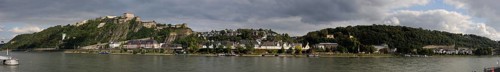 Panoramic view of Ehrenbreitstein Fortress from Koblenz across the Rhine