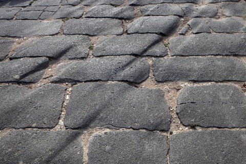 Ruts from Roman times on the pavement