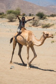 Boy riding on a camel