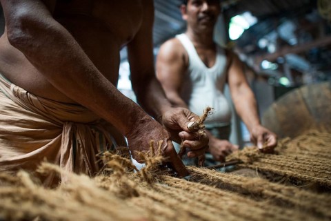 Manufacture of mats from coconut fibres or coir
