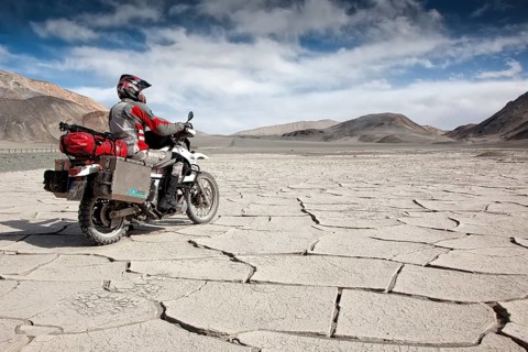 Motorcyclist travelling on the Pamir Highway