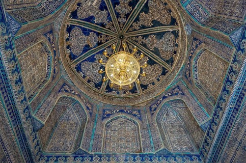 Ornate ceiling at Mausoleum of Makhmud Pakhlavan