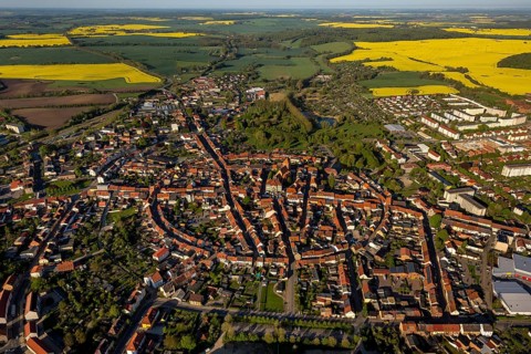 City walls and a circular town layout of the historic city of Teterow