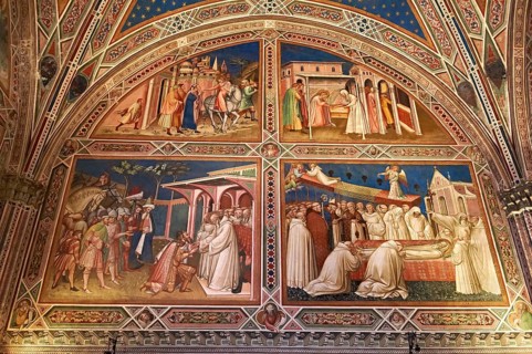 Frescoes in the Sacristy depicting the life of Saint Benedict dating from 1387 and commissioned by Benedetto degli Alberti