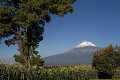 Popocatepetl volcano near the city of Cholula