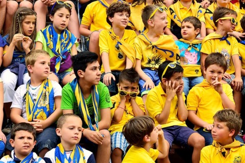 Grandstand with children on a training day of the Palio di Siena