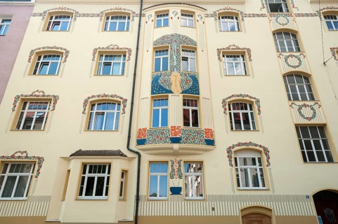 Restored Art Nouveau facade of a residential building
