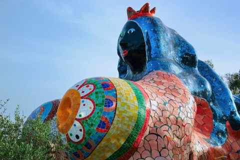 Colorful sculpture in the Giardino dei Tarocchi or Garden of the Tarot