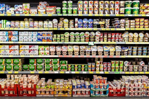 Shelf with various dairy products