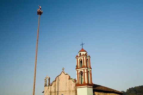 Voladores performing at a village festival