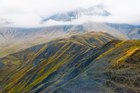 Pelvoux landscape with fog and clouds