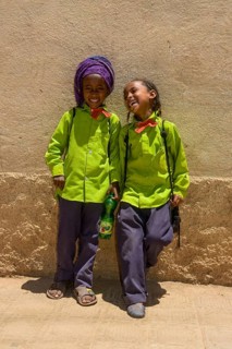 School girls wearing school uniforms
