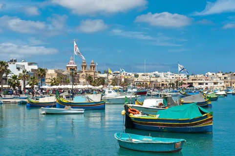 Colorfully painted traditional fishing boats