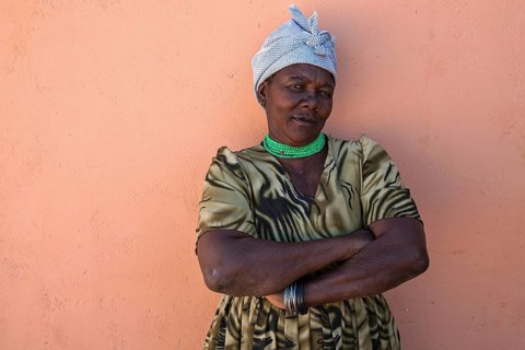 Namibian woman wearing a headscarf near Spitzkoppe