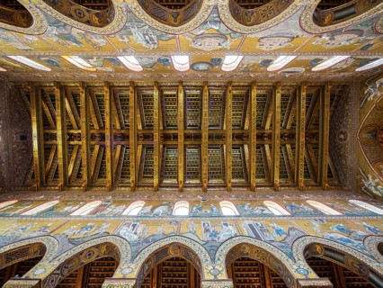 Ornate wooden ceiling in the nave of the Cathedral of Monreale or Santa Maria Nuova