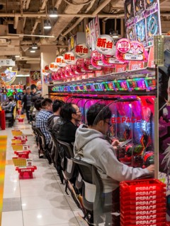 Players sit at slot machines in a casino