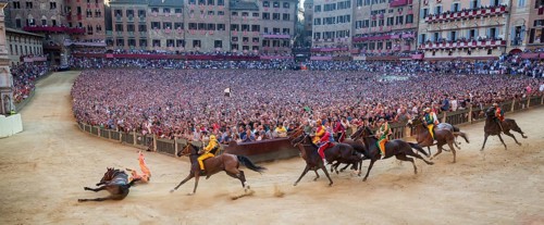 The Palio di Siena horse race on Piazza del Campo