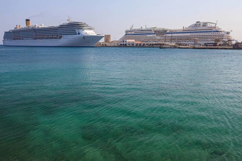 Cruise ships Costa Mediterranea and Aida Diva in the harbour of Rhodes