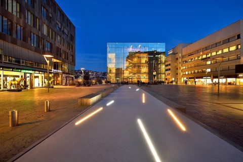 Light composition with LED lights in a terrazzo band