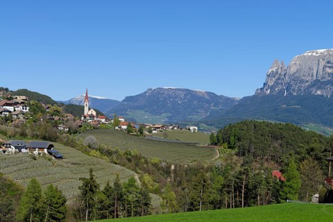Landscape near Unterinn on the Ritten Renon with Schlern massif