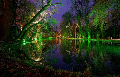 Coloured lights in the grounds of Schloss St. Emmeram Castle