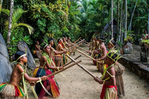 Stick dance performed by the tribal people of Yap Island