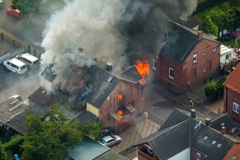 Fire in a pithead building