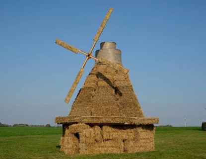 Windmill made of straw bales