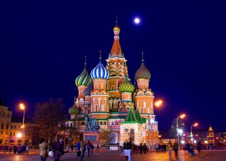 Saint Basil's Cathedral on Red Square at night
